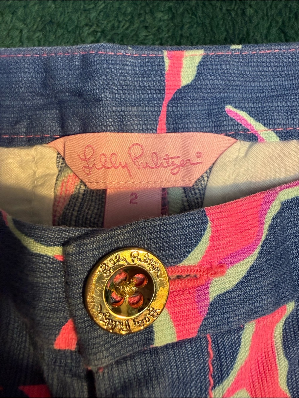 Lilly Pulitzer Navy Shorts with Bright Pink & Lime Sculptural Print - Picture 3 of 4